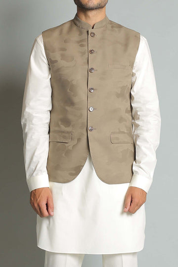 JACQUARD COTTON WAISCOAT SAGE GREEN