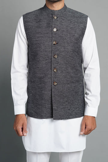HANDMADE KHADDAR WAISCOAT BLACK GREY