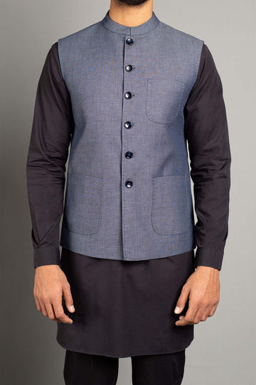 YARN DYED WAISCOAT BLUE