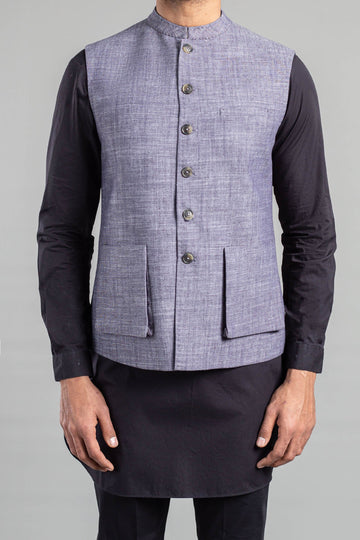 COTTON LINEN WAISTCOAT BLUE