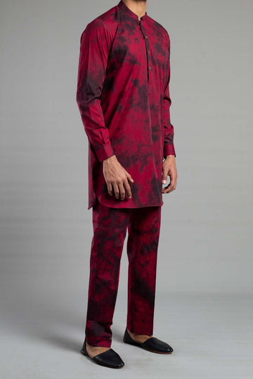 TIE DYE KURTA TROUSER MAROON