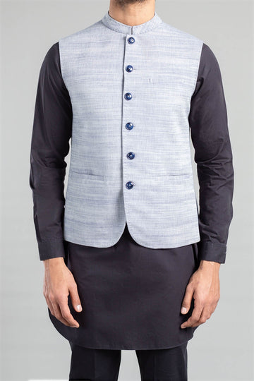COTTON LINEN WAISTCOAT SKY BLUE