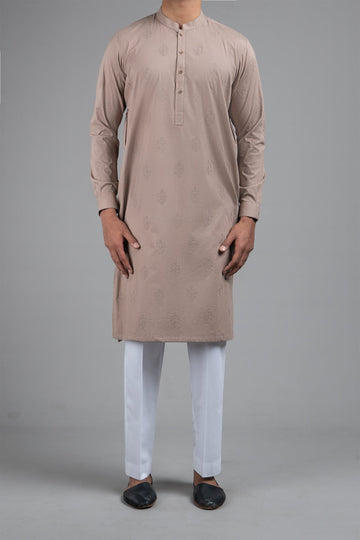 EMBROIDERED KURTA BROWN