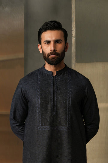 EMB-KURTA TROUSER-NAVY-BLU
