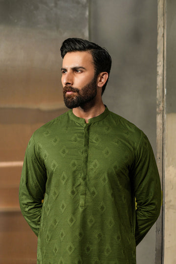 EMBROIDERED-KURTA-OLIVE