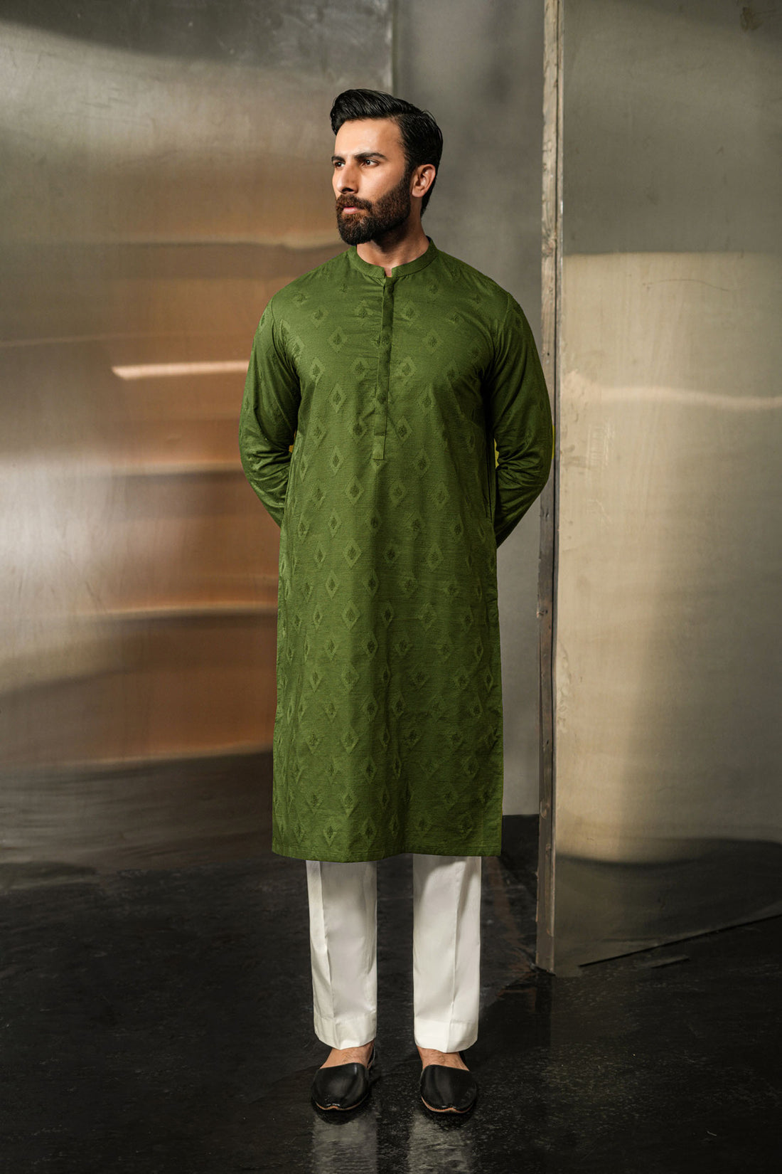 EMBROIDERED-KURTA-OLIVE