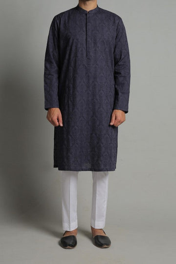 EMBROIDERED KURTA SLATE GREY