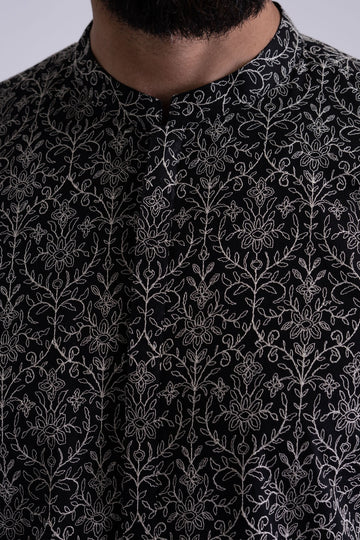 EMBROIDERED KURTA-BLACK-WHT