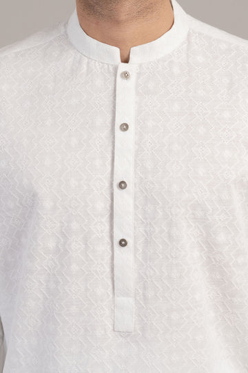 EMBROIDERED KURTA-WHITE