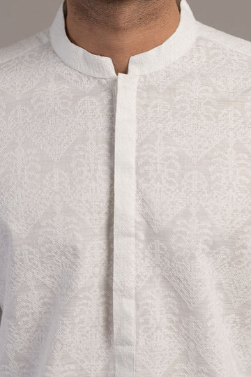 EMBROIDERED KURTA-WHITE