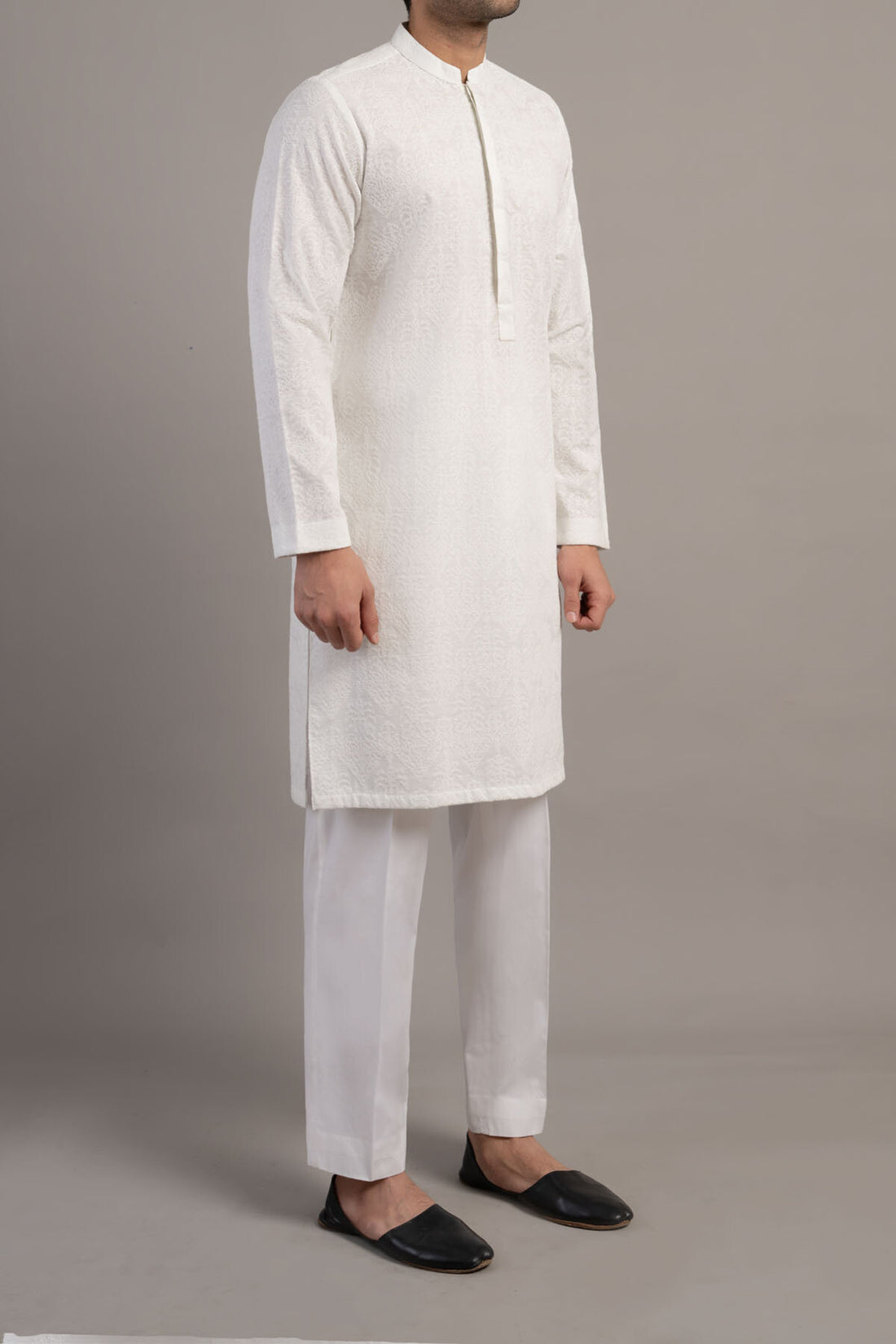 EMBROIDERED KURTA-WHITE