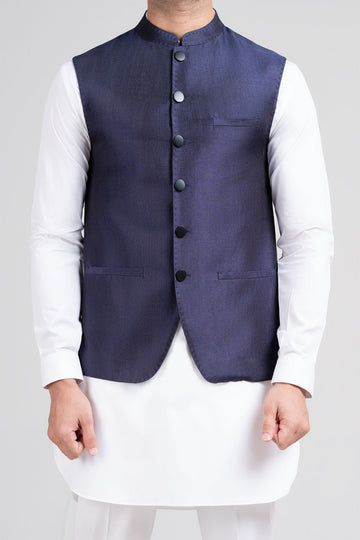 HANDLOOMED WAISTCOAT-BLUE