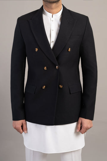 DOUBLE BREASTED BLAZER-BLACK