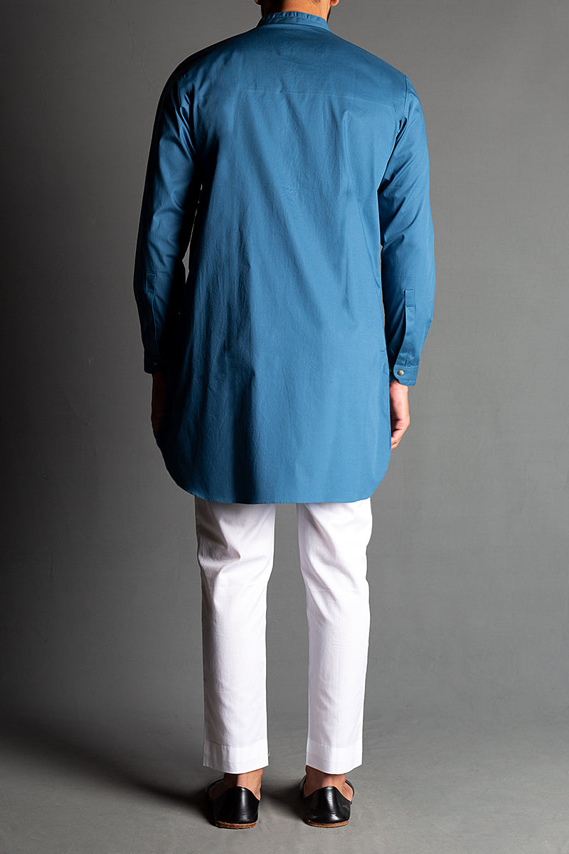 TWIN BAND KURTA-TEAL-BLUE