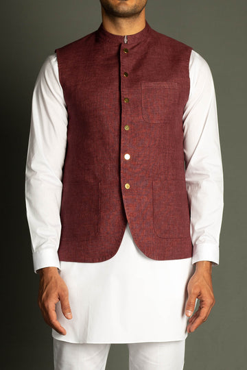 LINEN-WAISTCOAT-MAROON