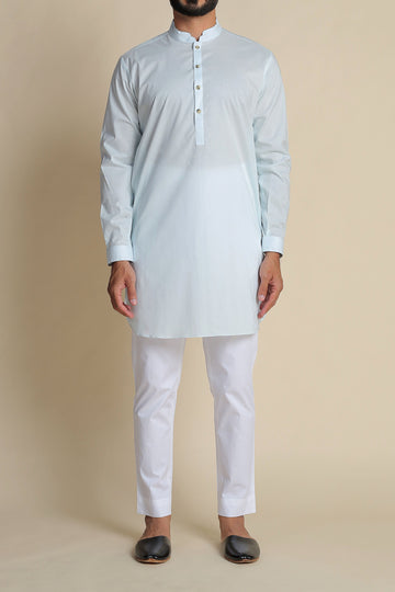TWIN BAND KURTA-SKY-BLUE