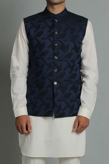 Jacquard Cotton Waistcoat Black