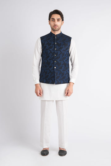 Jacquard-Waistcoat-Blue