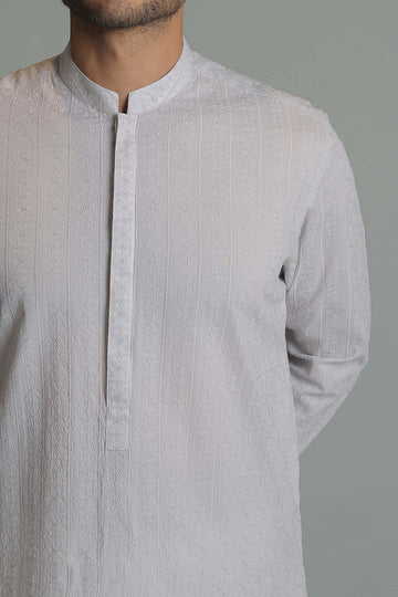 Embroidered Kurta Pearl Grey