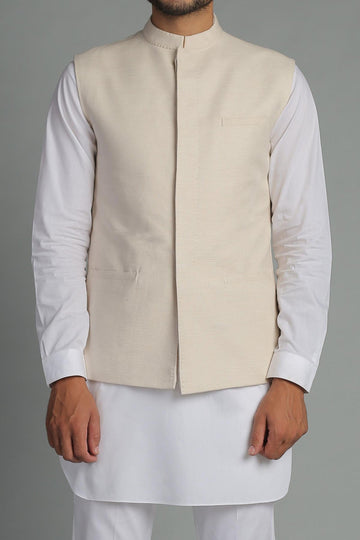 Khaddar Waistcoat Cream White