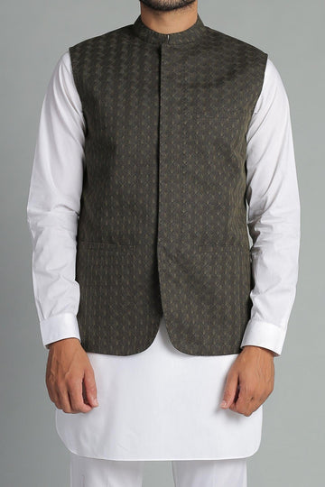 Embroidered Waistcoat Seaweed Green