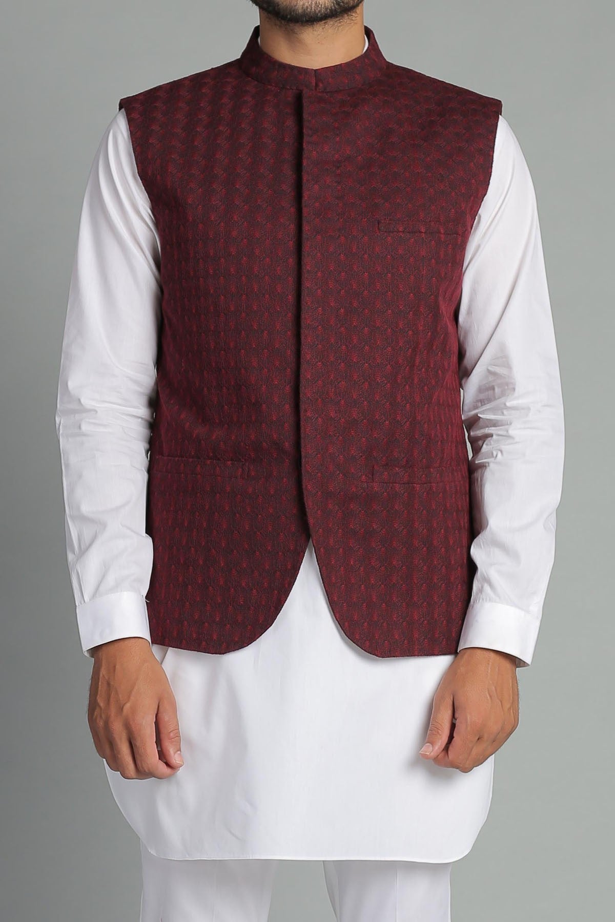 Embroidered Waistcoat Maroon