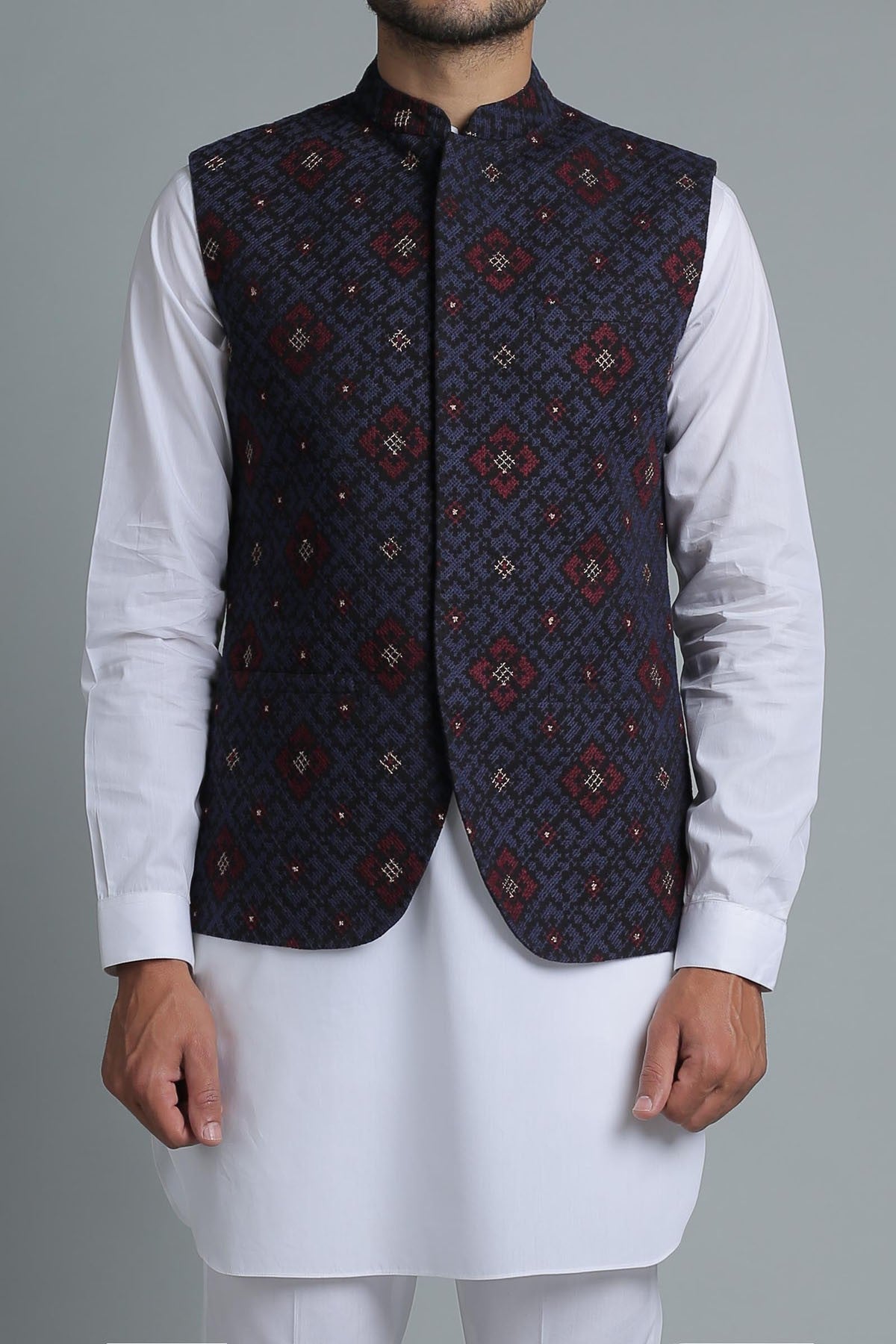 Embroidered Waistcoat Black Blue