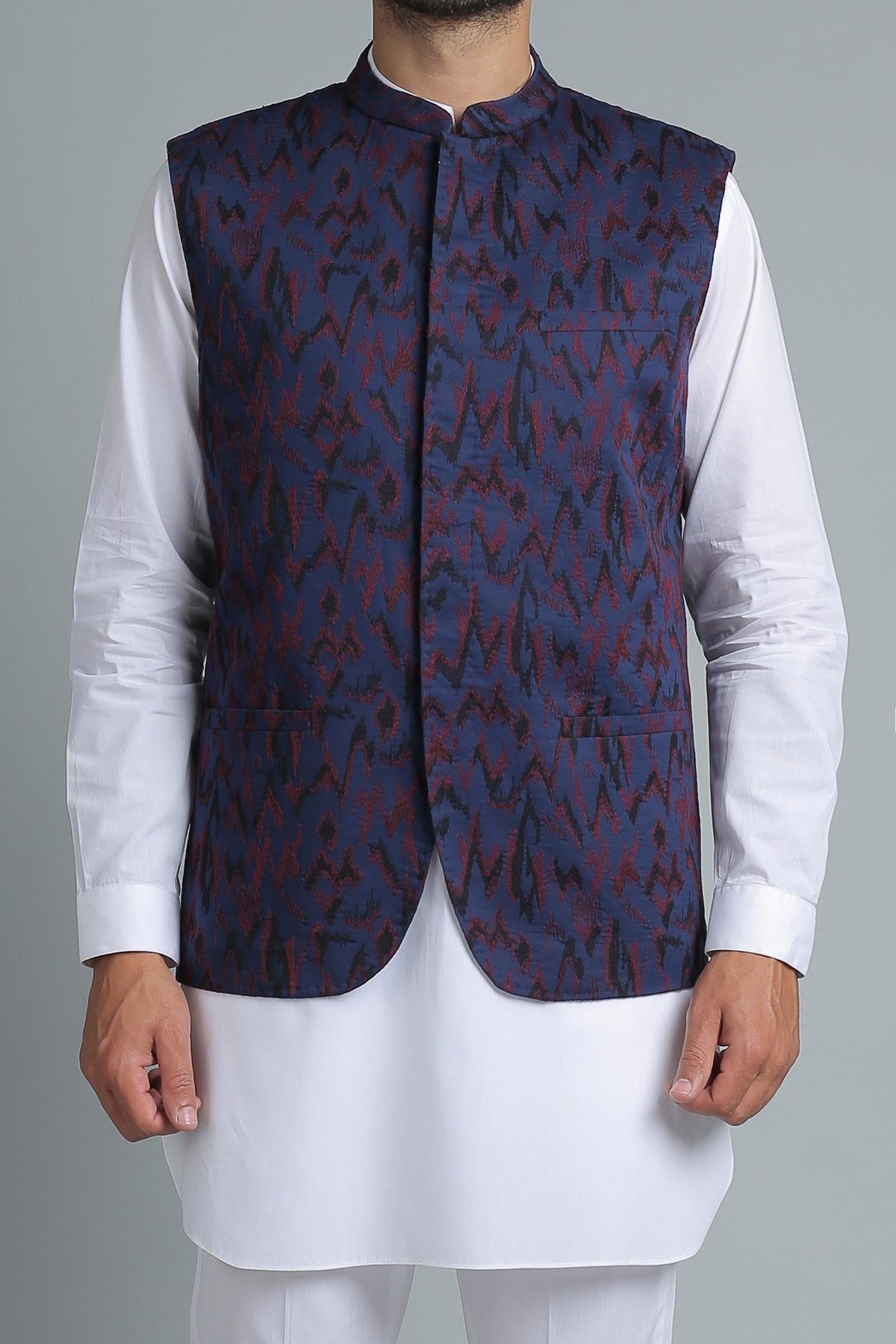 Embroidered Waistcoat Black Maroon