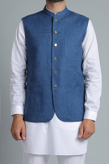 Linen Waistcoat Blue