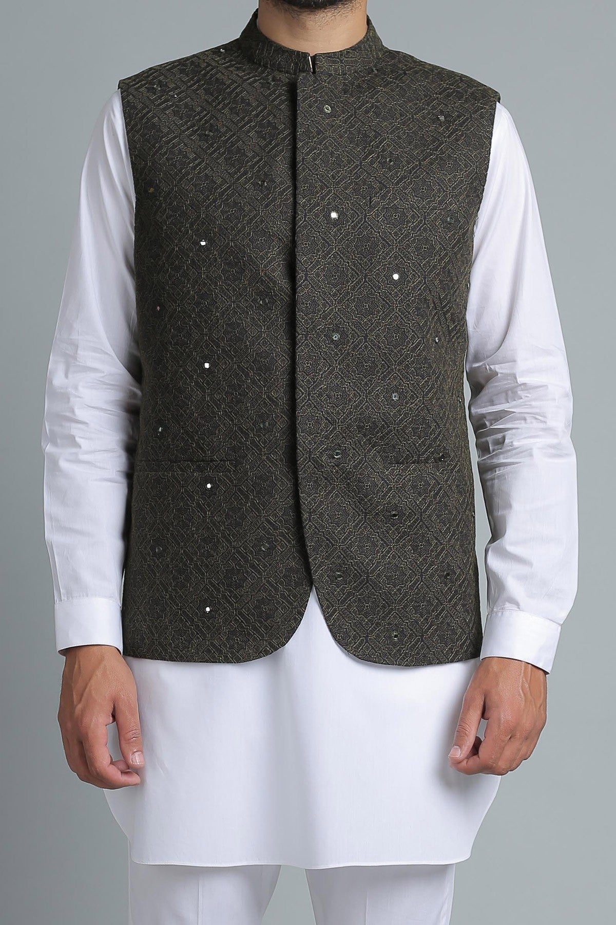 Mirror Embroidered Waistcoat Green