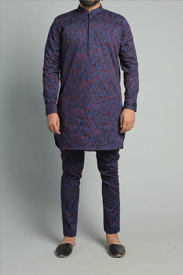 Embroidered Kurta Trouser Blue and Maroon