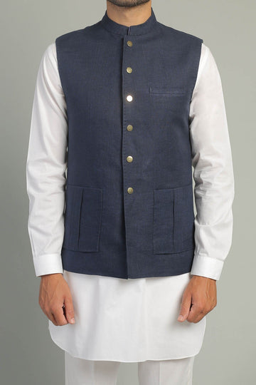 Linen Waistcoat Navy Blue