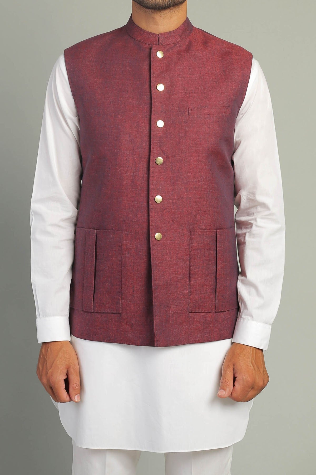 Linen Waistcoat Maroon