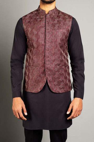 Embroidered Waistcoat Maroon