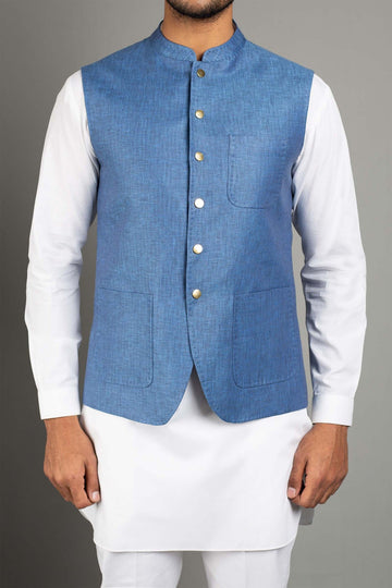 Linen Waiscoat Blue