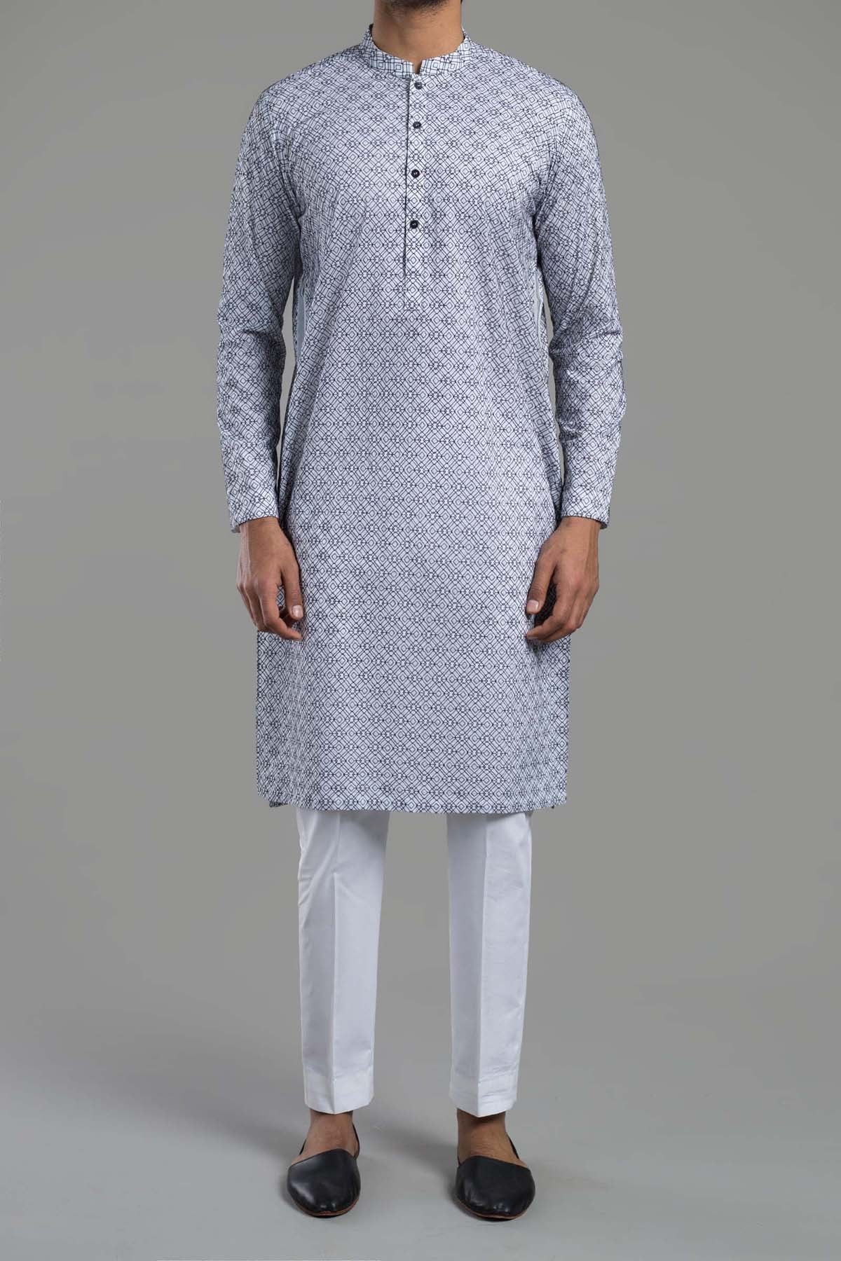 Embroidered Kurta Rdy White And Black