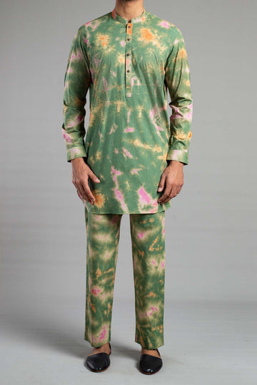 Tie Dye Kurta Trouser Green