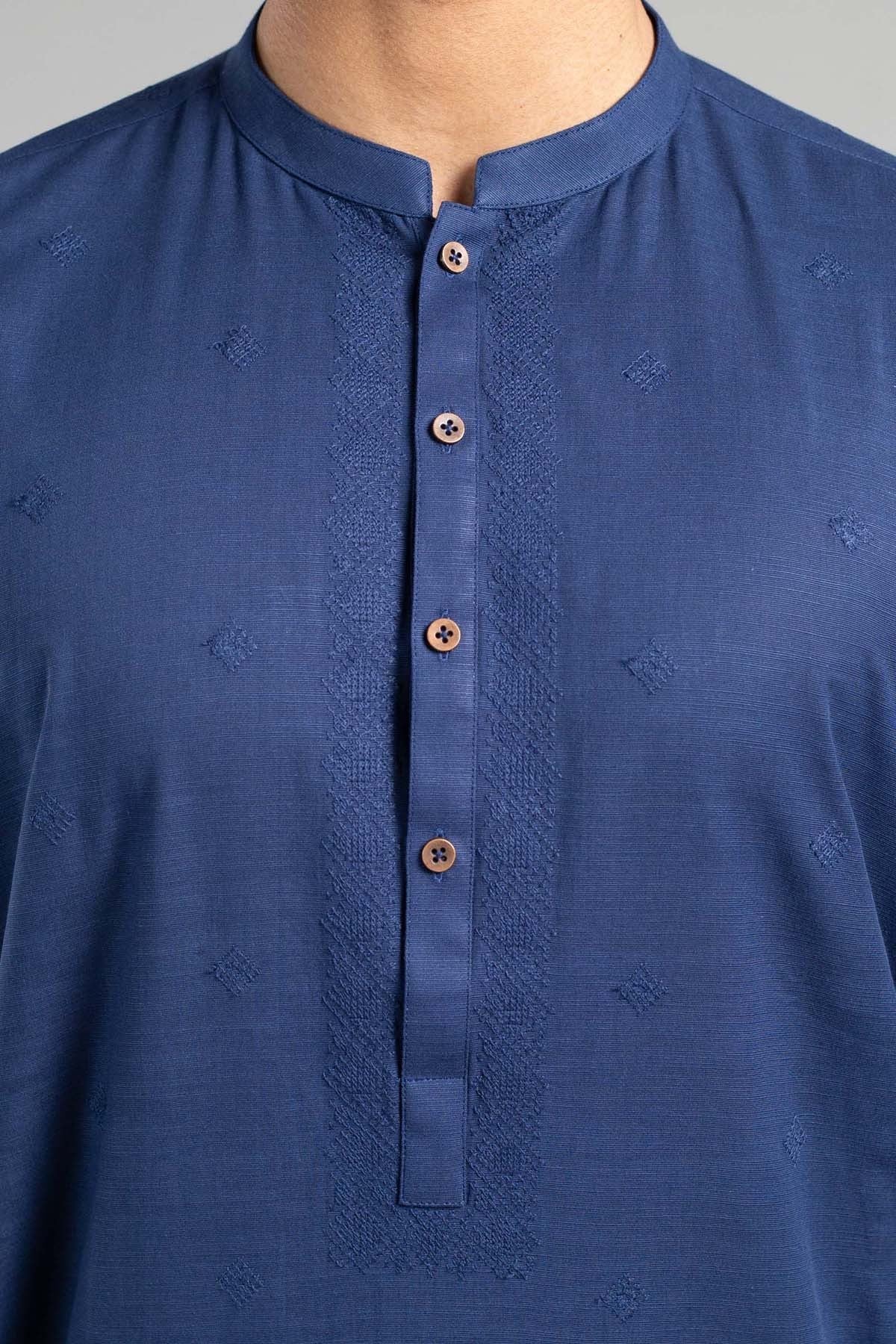 EMBROIDERED KURTA RDY BLUE - shop at Bareezeman