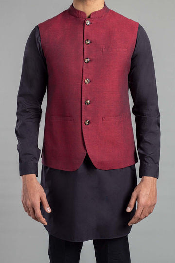 Cotton Linen Waistcoat Maroon