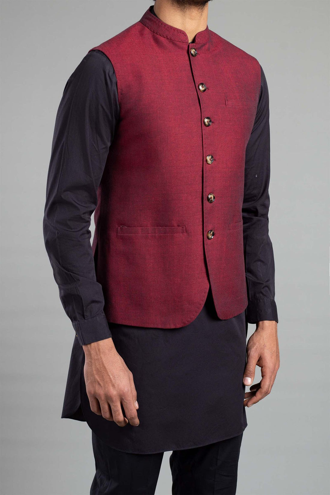 Cotton Linen Waistcoat Maroon