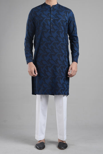 Jacquard Kurta Navy Blue