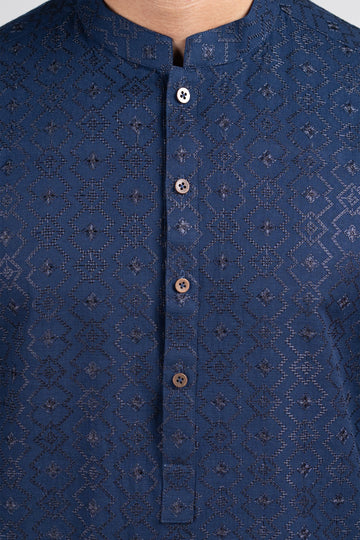 Embroidered Kurta Navy Blue