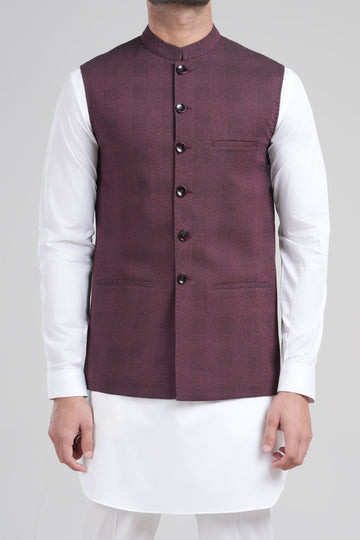 Cotton Jacquard Waistcoat Maroon