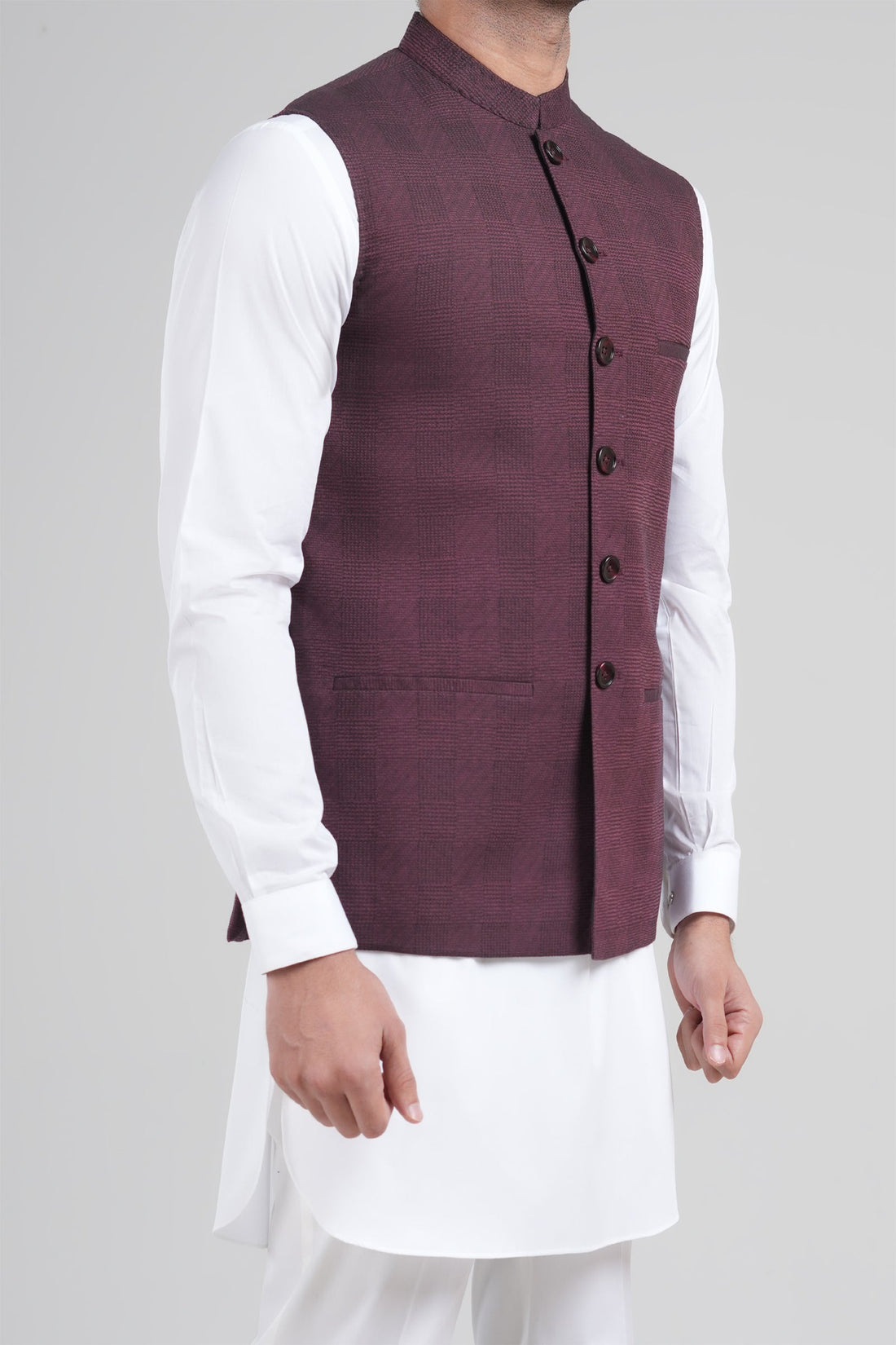 Cotton Jacquard Waistcoat Maroon