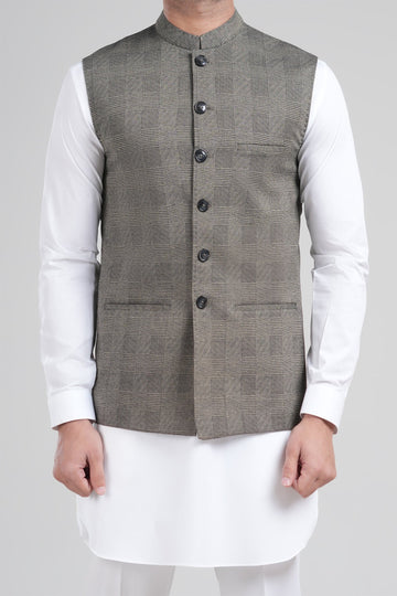 Cotton Jacquard Waistcoat Olive