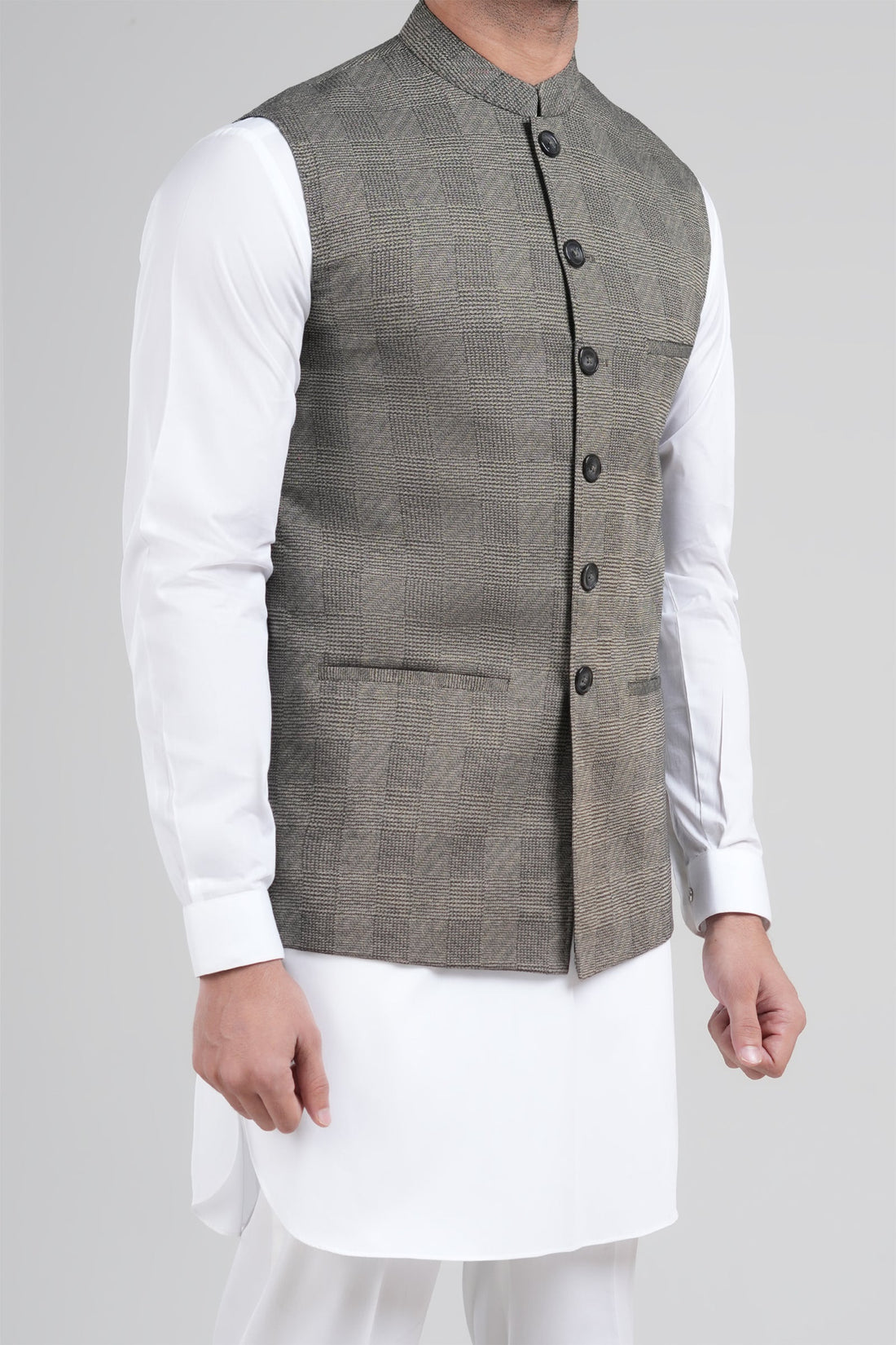 Cotton Jacquard Waistcoat Olive