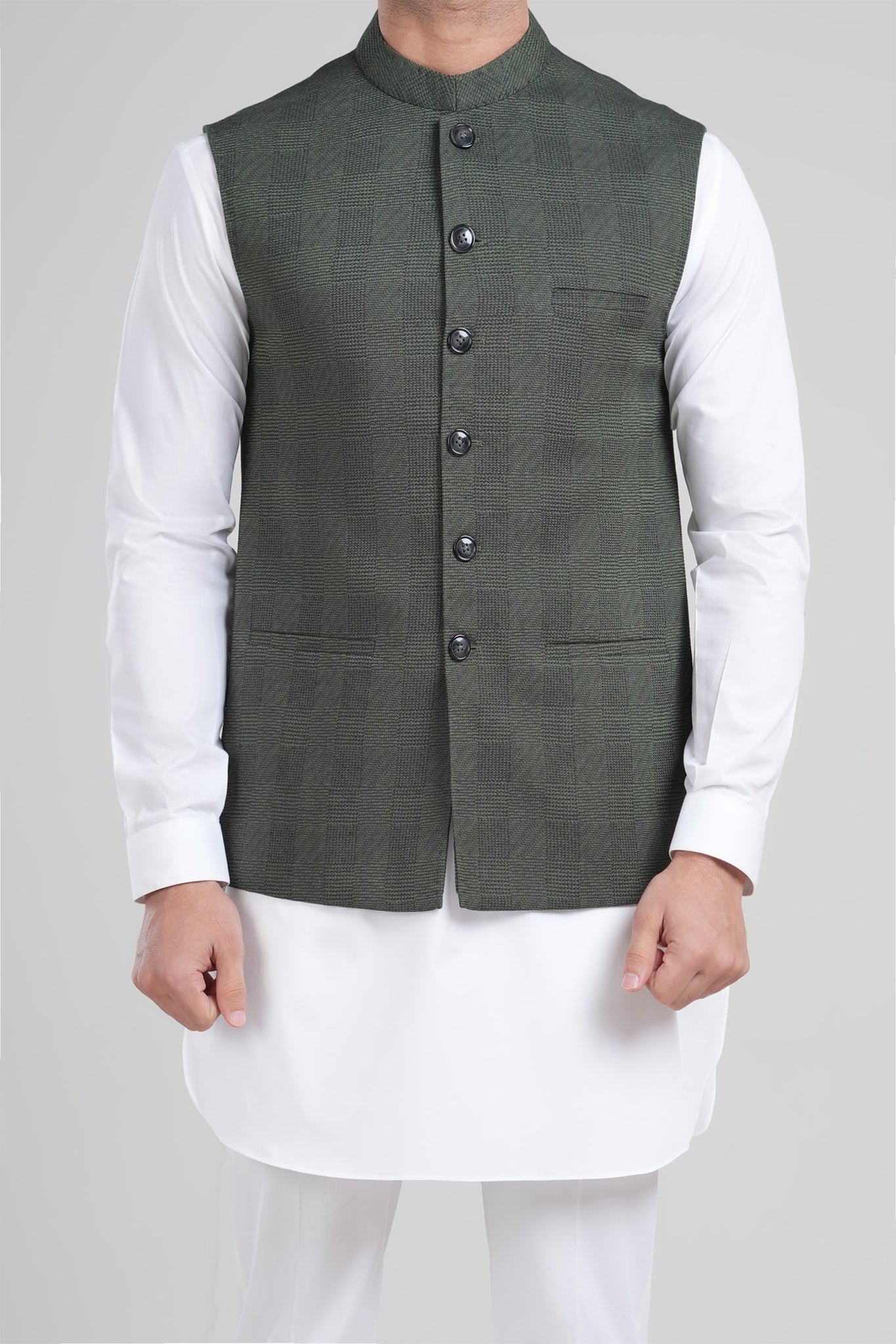 Cotton Jacquard Waistcoat Green