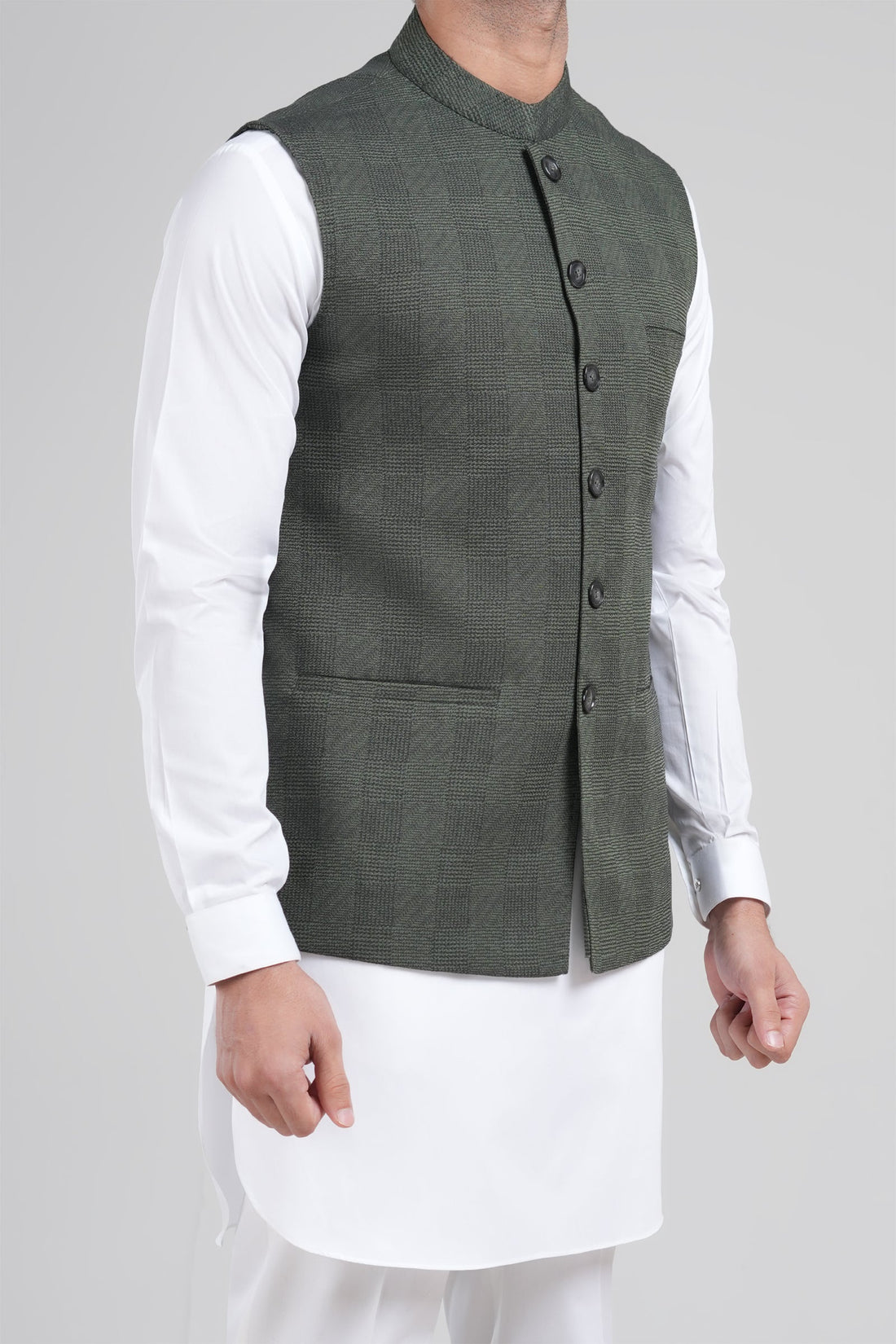 Cotton Jacquard Waistcoat Green