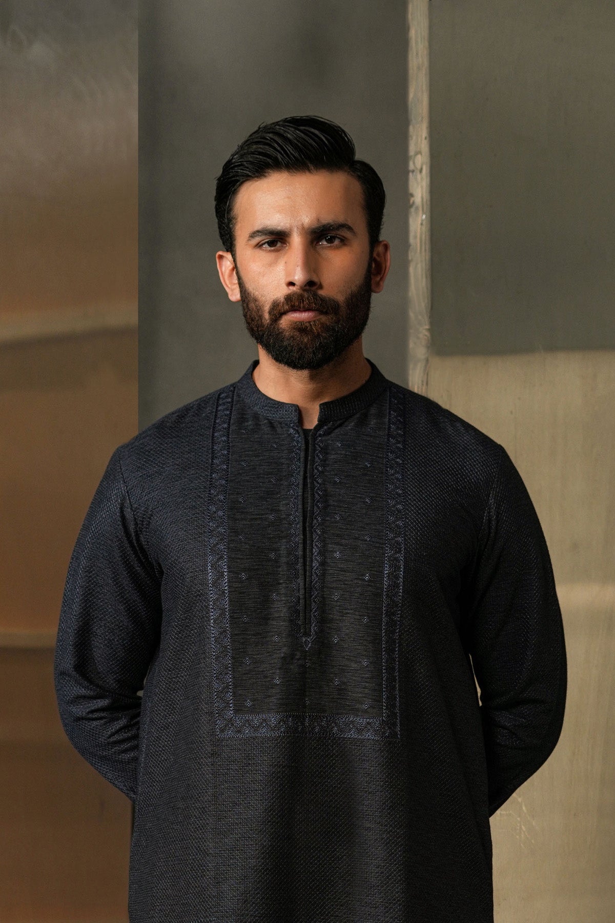 EMB-KURTA TROUSER-NAVY-BLU