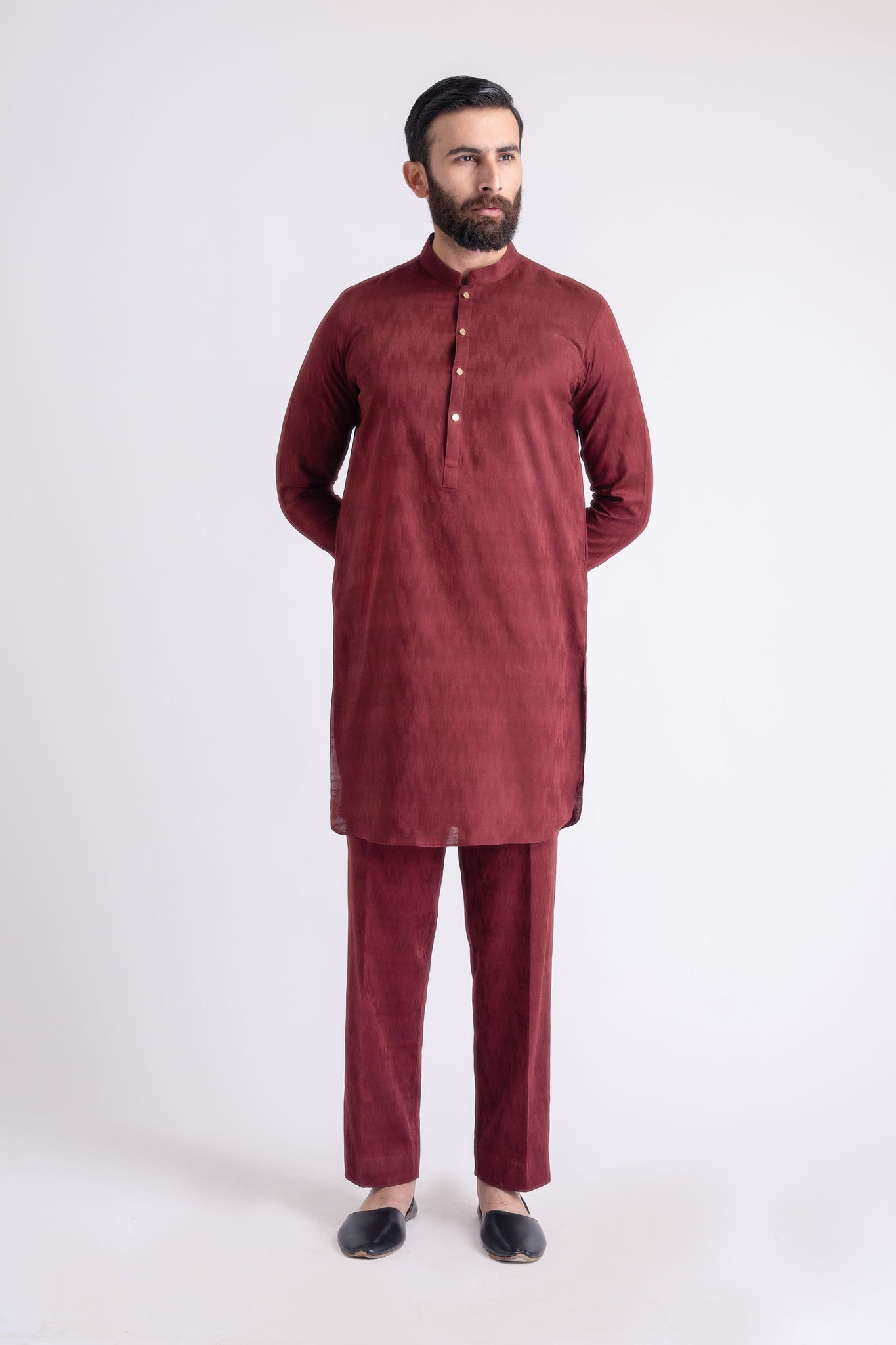 JACQUARD-KURTA TROUSER-MAROON